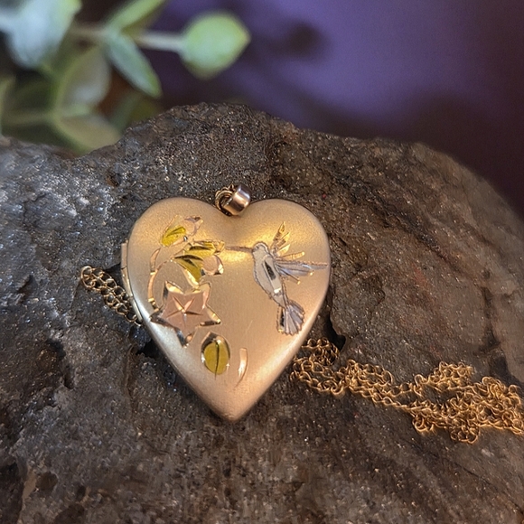 Jewelry | Vintage 14k Gold Filled Hummingbird Heart Locket Necklace ...